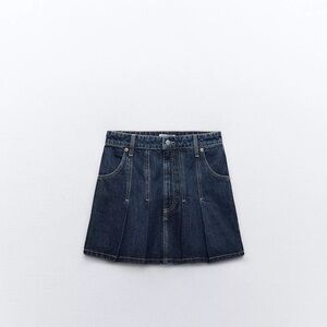 NWT Zara Navy Dark Blue Pleated Denim Mini Skirt